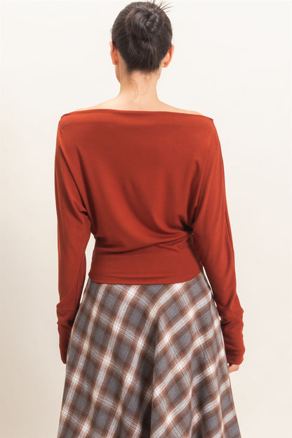 Wide Boat Neck Dolman Sleeve Top