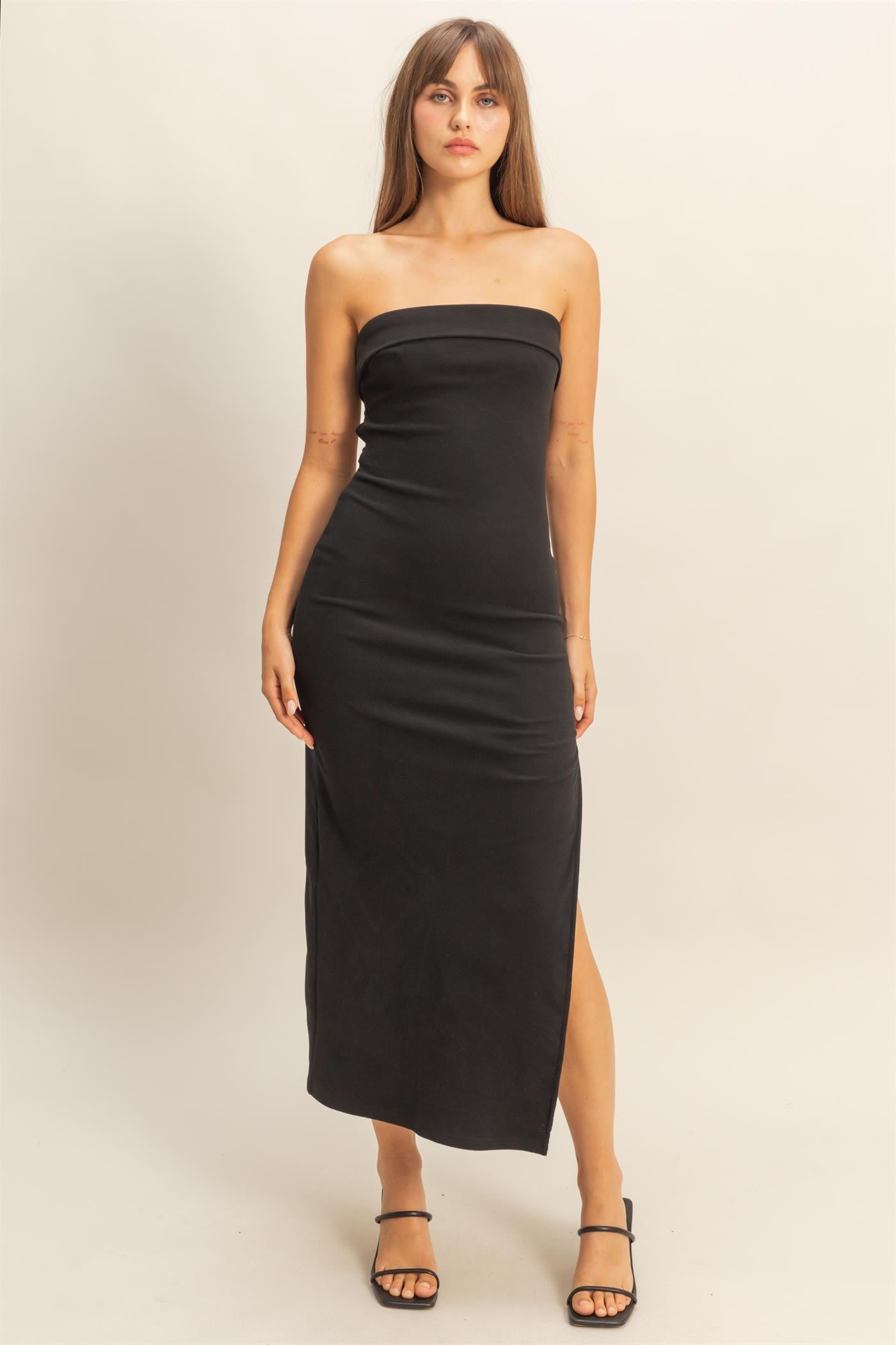Cutout Back Strapless Bodycon Midi Dress Black / Small