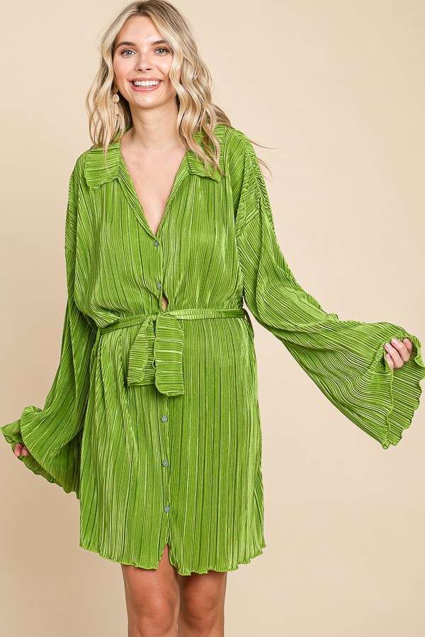 PLUS Loose Fit Pleated Shirt Dress
