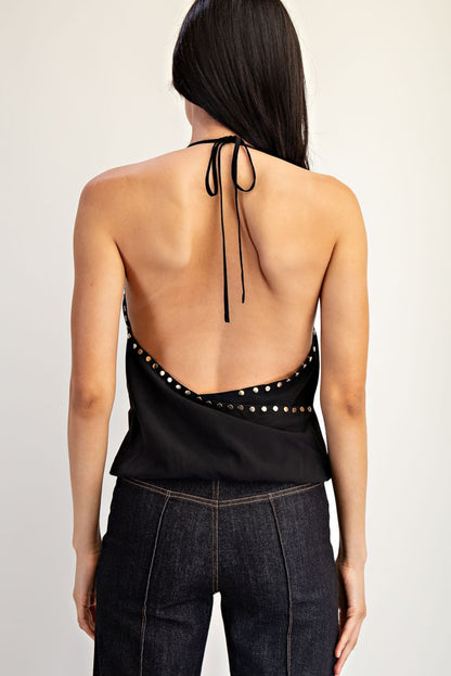 Studded Cowl Neck Halter Top