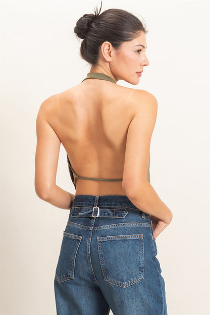 Draped Halter Neck Open Back Top