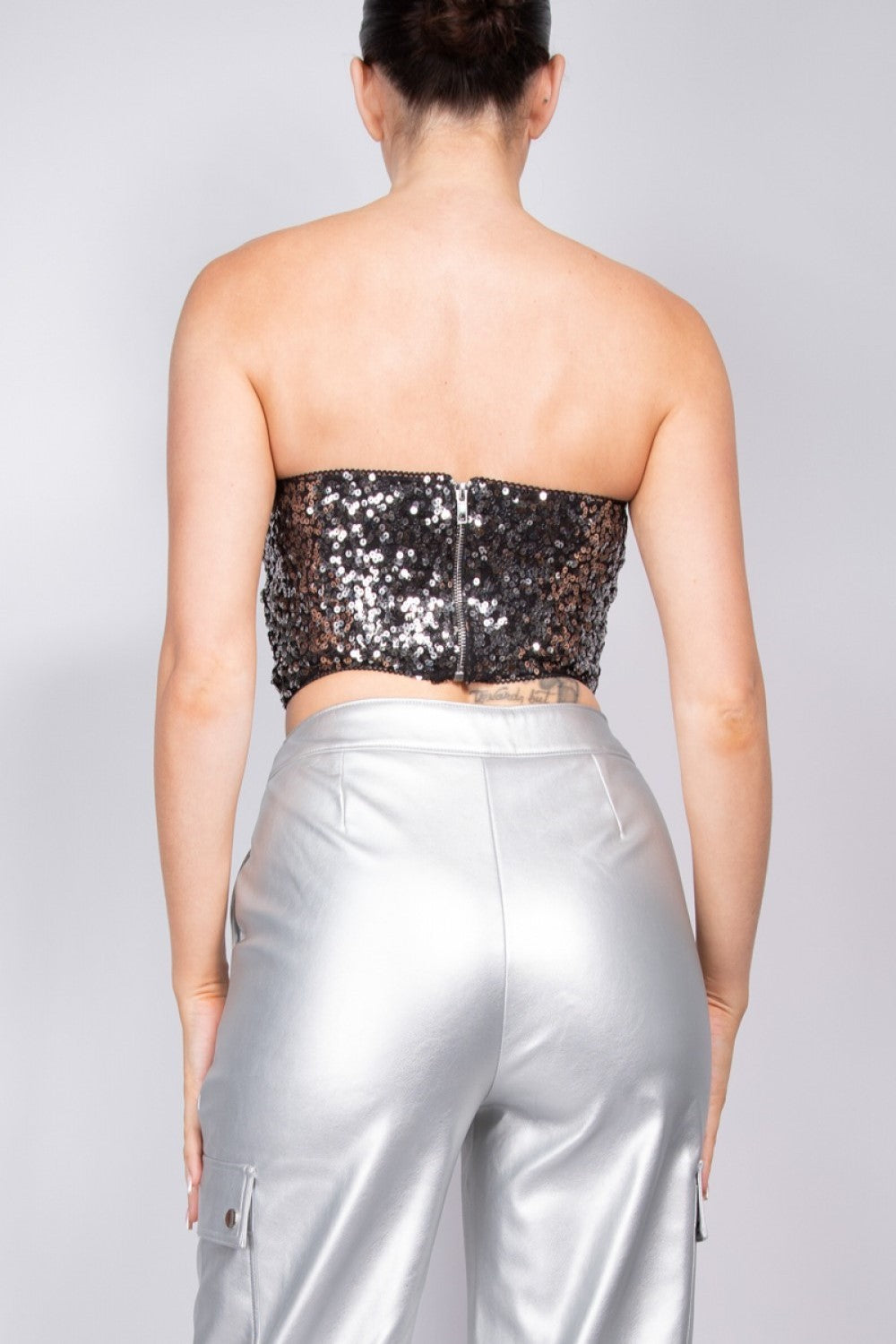 Sequin Sweetheart Zippered Strapless Crop Top