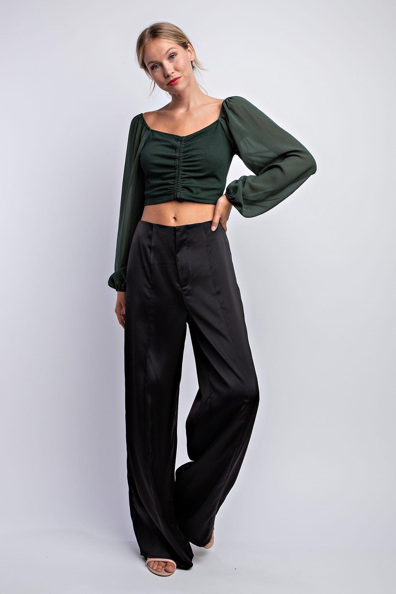 Pleated Satin Shimmer Finish Wide Leg Trousers | Nasty Gal