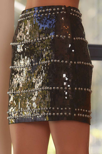 Studded Sequin Mini Skirt