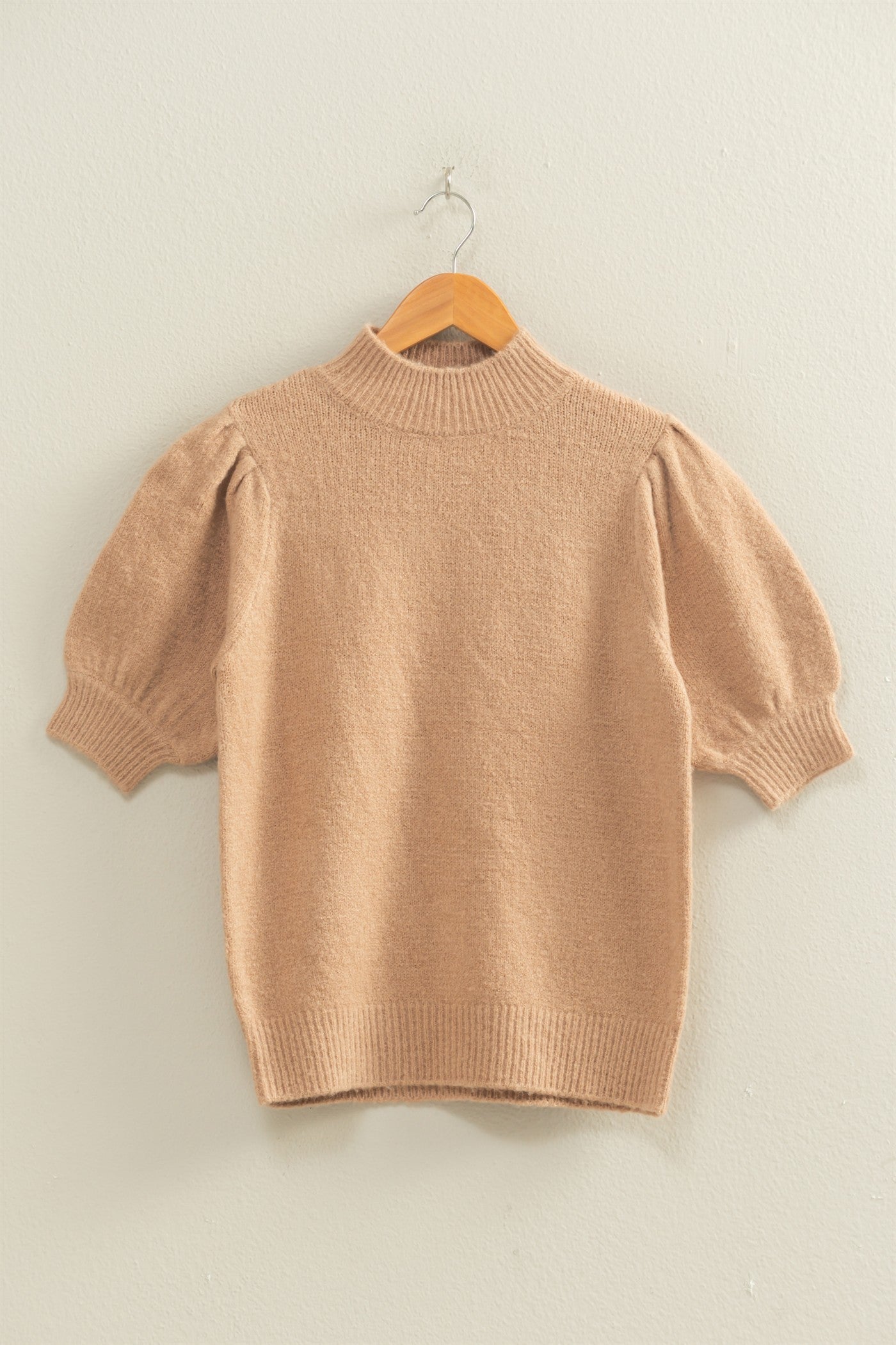 Short-sleeve Ribbed Sweater With Puff Sleeves