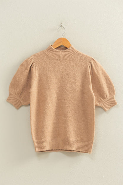 Short-sleeve Ribbed Sweater With Puff Sleeves