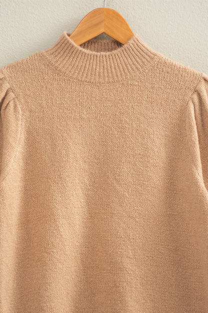 Short-sleeve Ribbed Sweater With Puff Sleeves