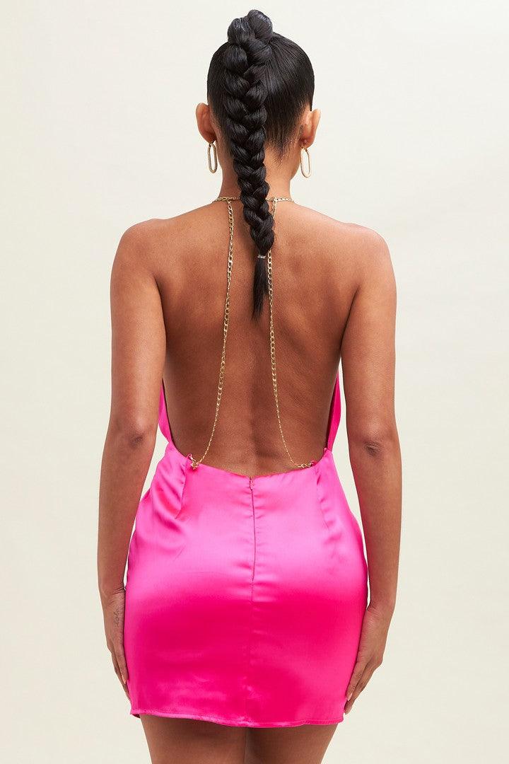 chain strap open back halter dress - RK Collections Boutique