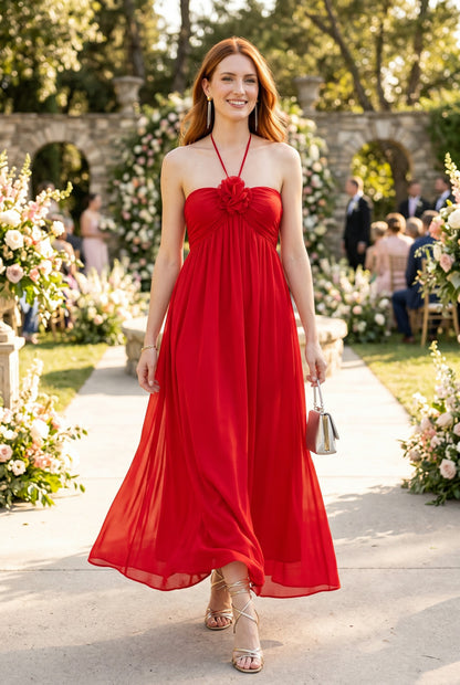 Floral Detail Halter Maxi Dress