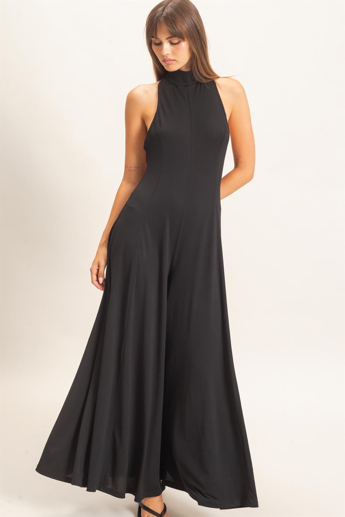 Sleeveless Halter Open Back Wide Leg Jumpsuit