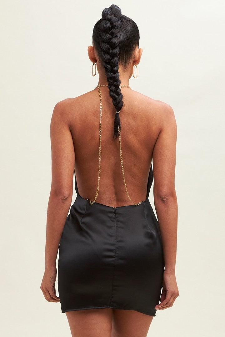 chain strap open back halter dress - RK Collections Boutique