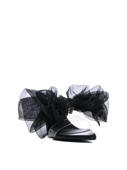 Stiletto Pointed Mule with Bow & Crystals