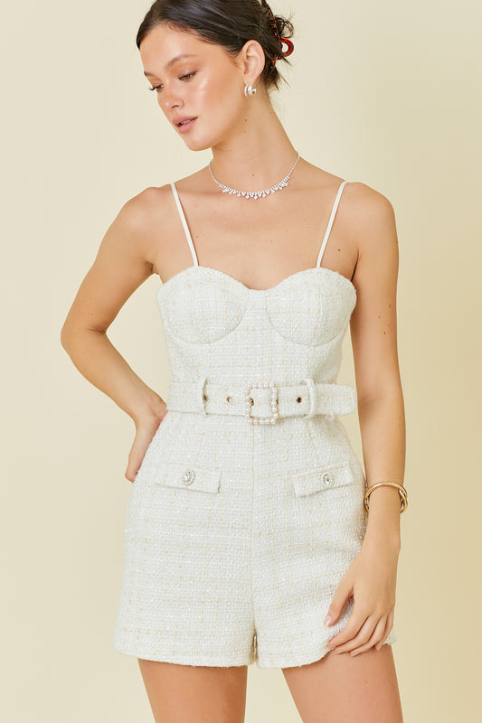 tweed belted romper