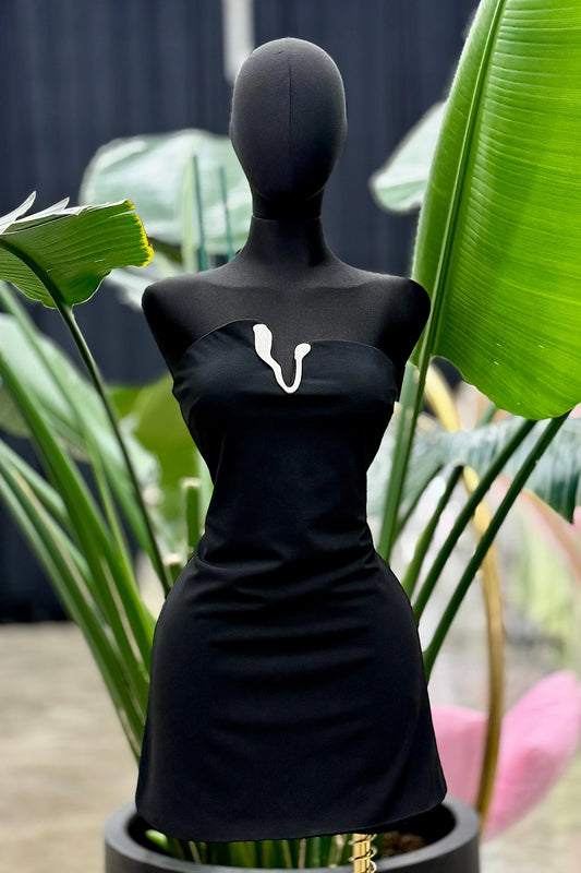 rhinestone notched strapless dress