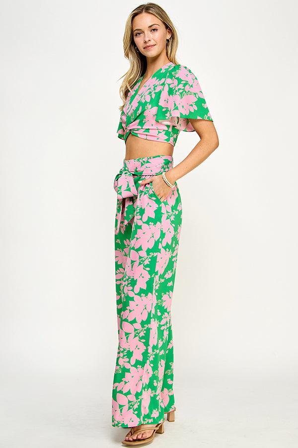 2pc set- floral flutter sleeve top & pants - RK Collections Boutique