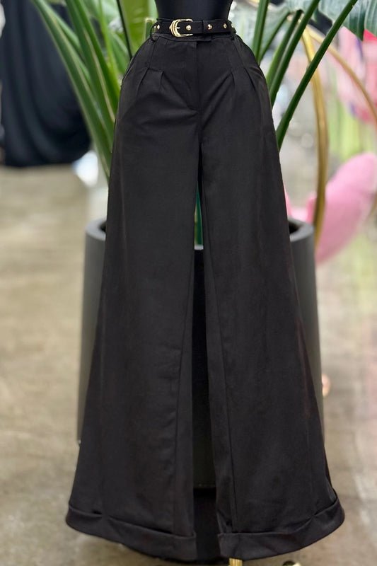 suede high waist wide leg cuff pants