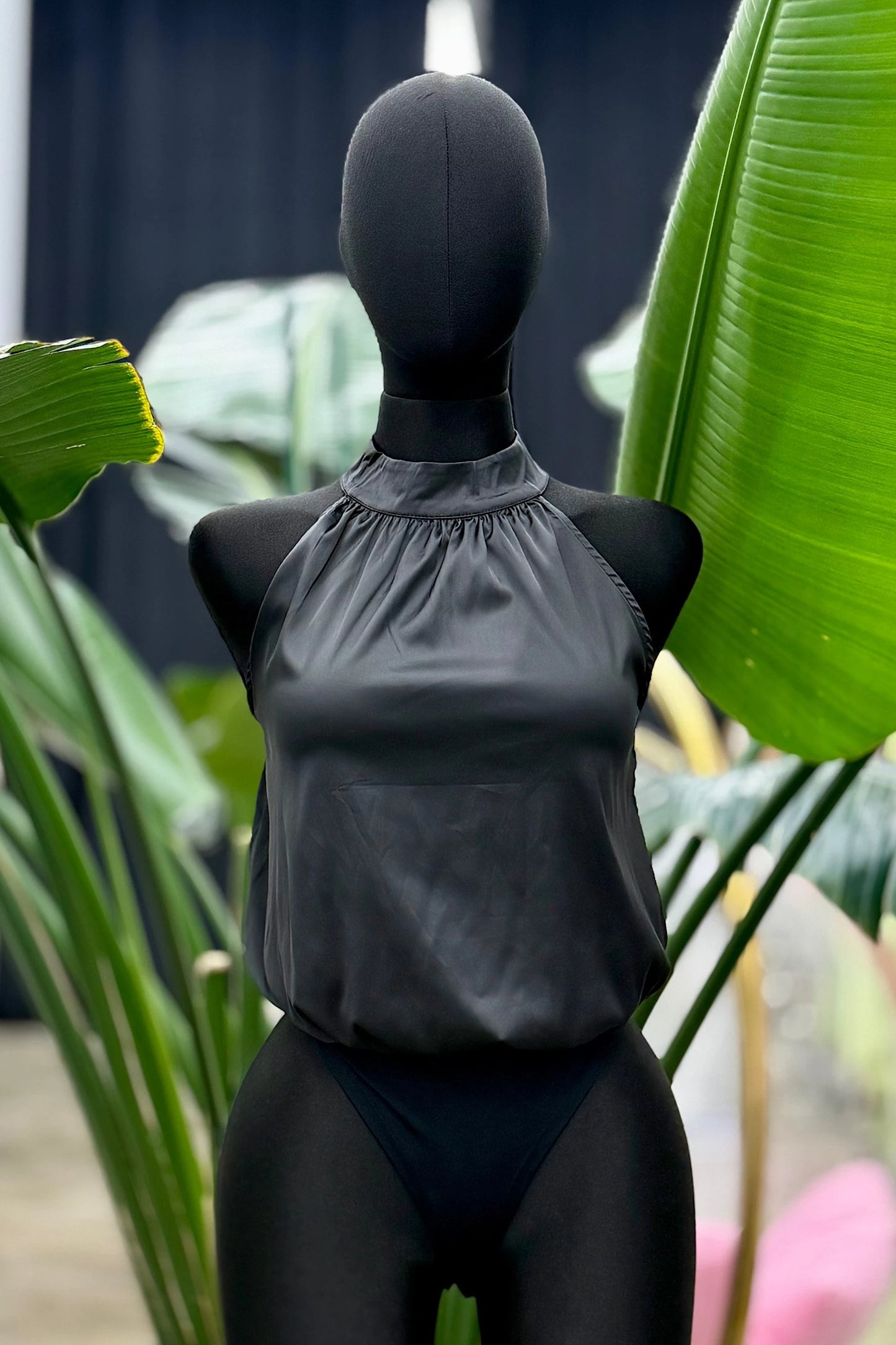 mock neck sleeveless satin bodysuit