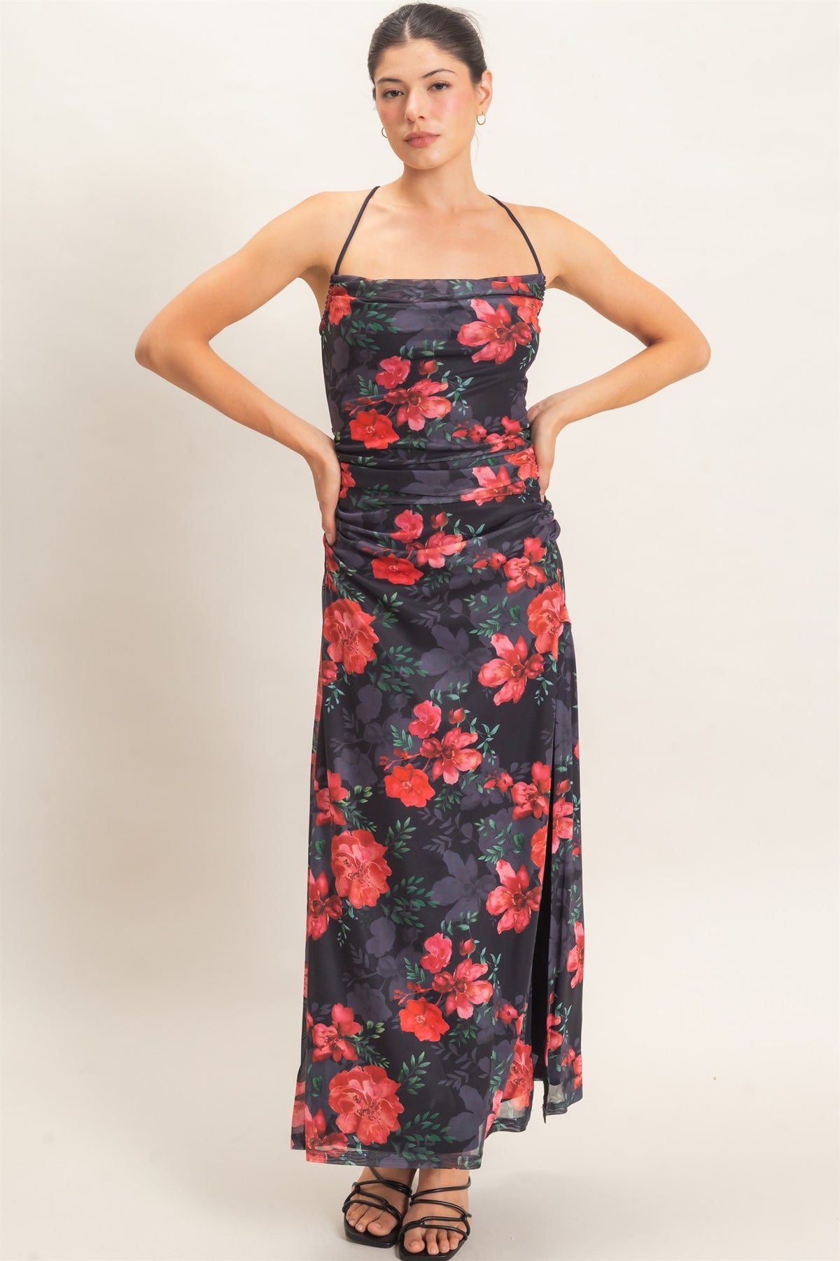 Floral Print Sleeveless Maxi Dress
