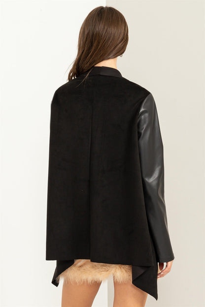 faux suede open jacket w/PU leather sleeves - RK Collections Boutique