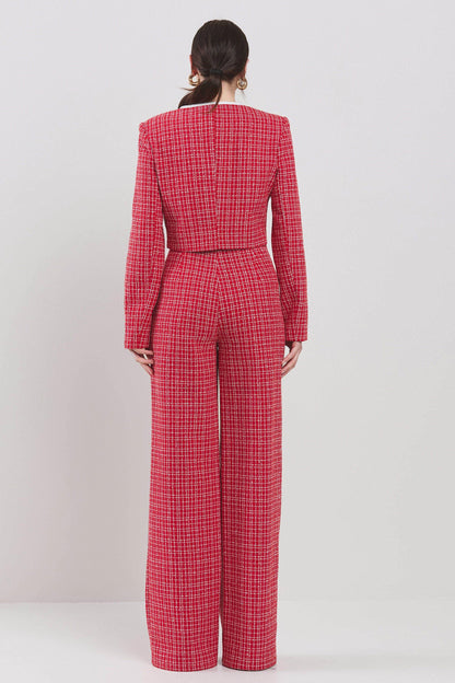 2pc set- tweed crop jacket & high waist pants