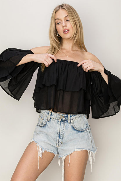 off the shoulder layered crop top