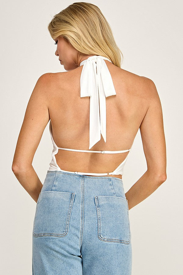 Jersey Halter Cowl Neck Open Back Top
