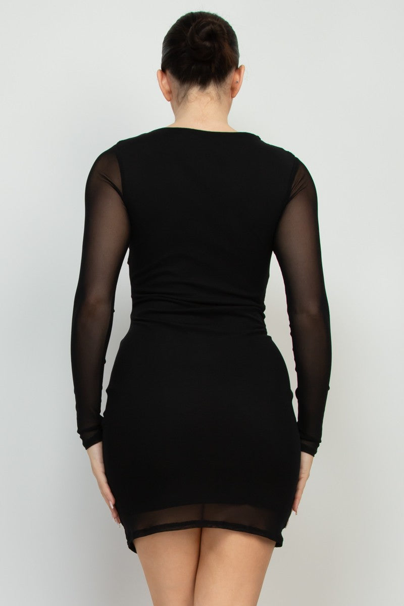 Asymmetrical Neck Ruched Bodycon Dress