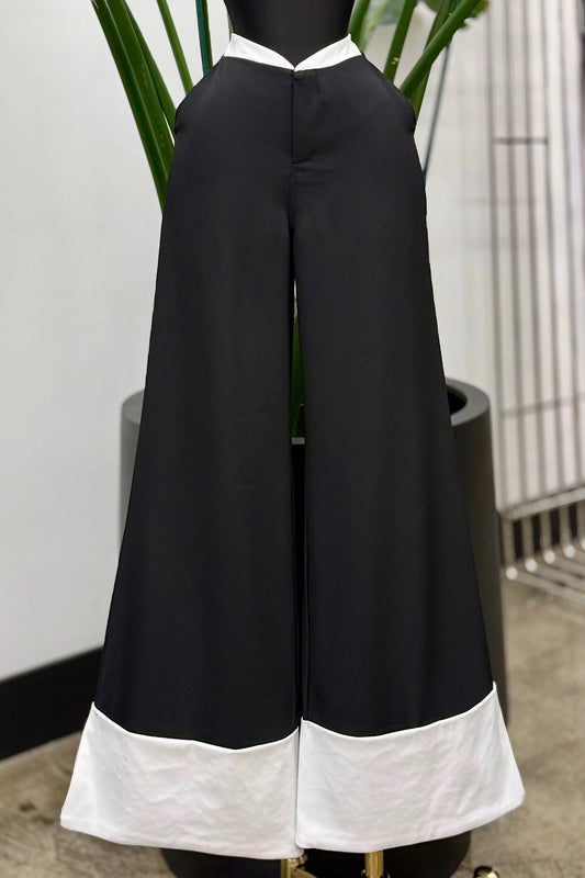 contrast cuff wide leg pants