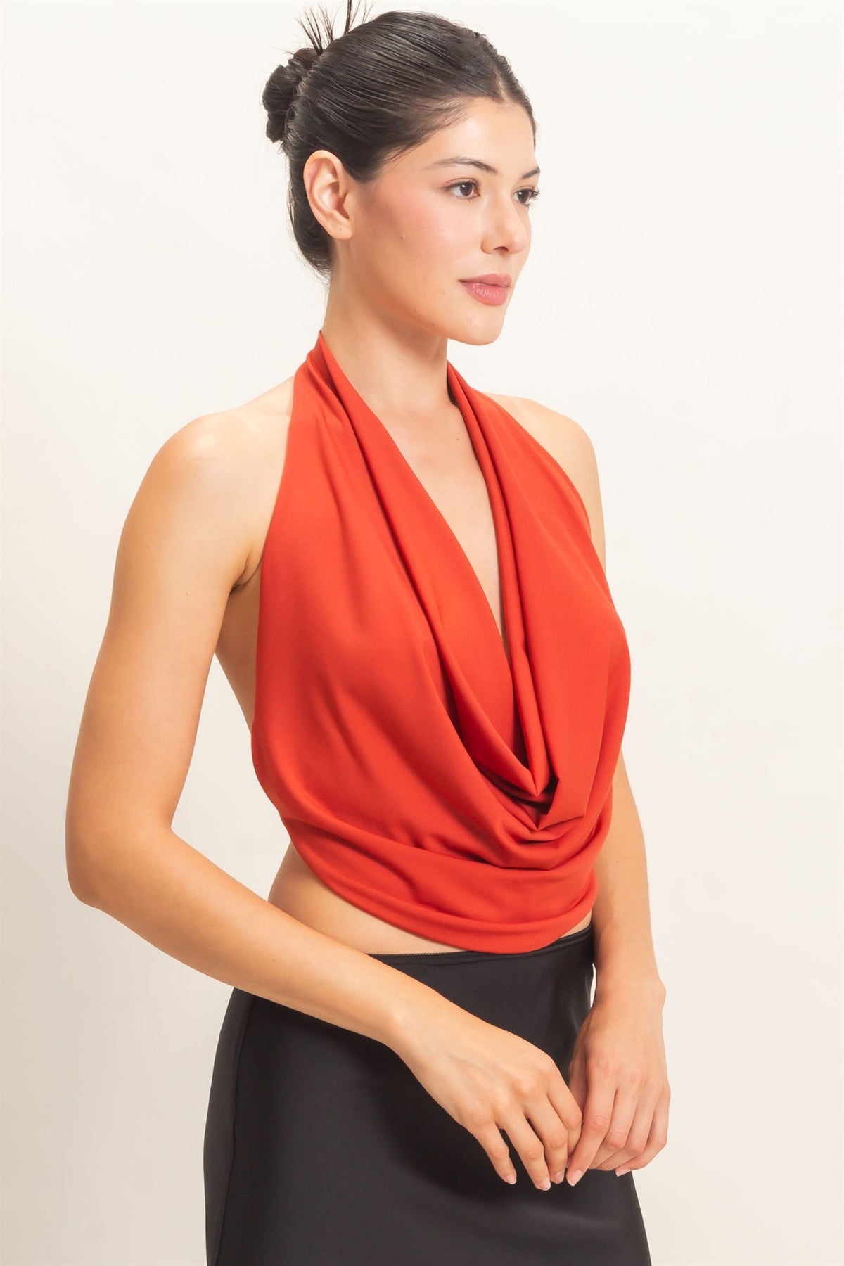 Draped Halter Neck Open Back Top