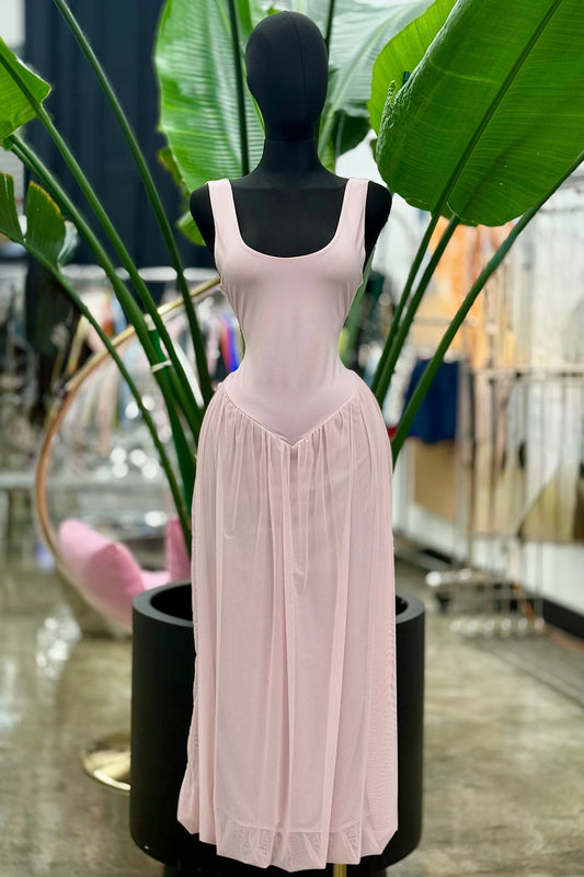 mesh bubble hem tank midi dress