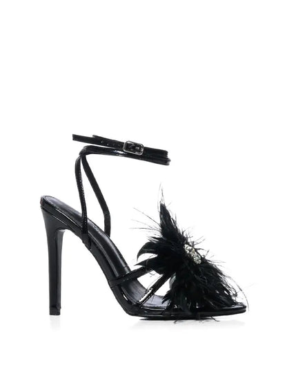 Feather Stiletto Sandal w/ Crystals