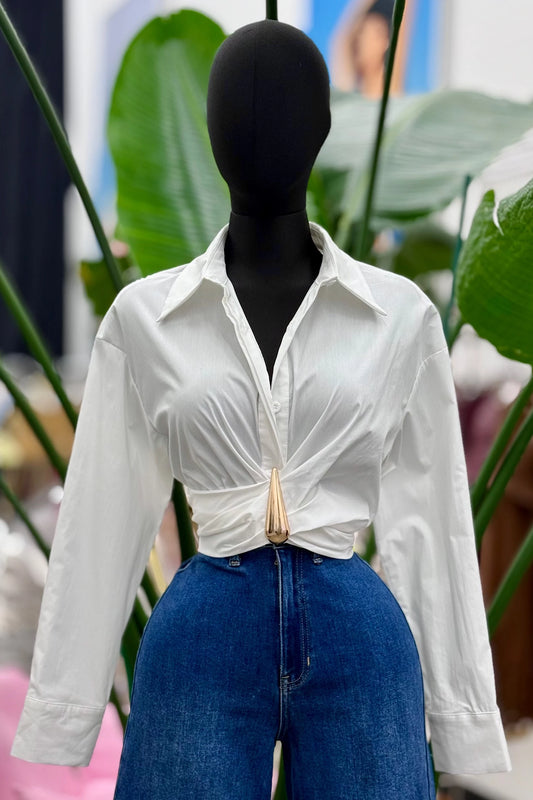 gold detail collar crop blouse