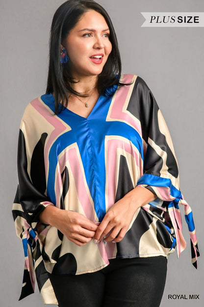 Abstract Print Poncho with Wrist Tie - RK Collections Boutique