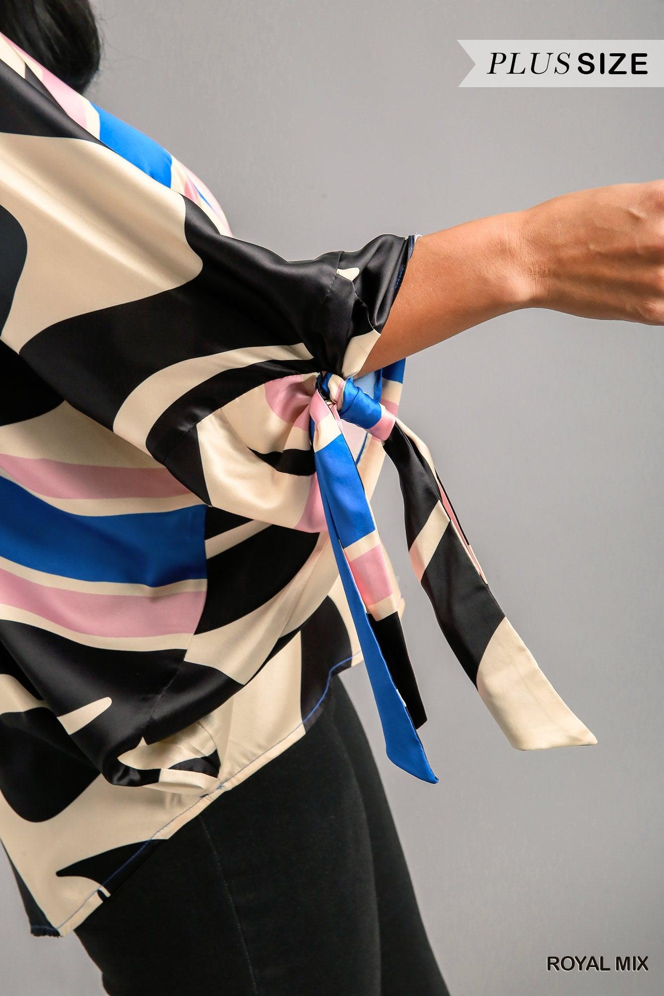 Abstract Print Poncho with Wrist Tie - alomfejto