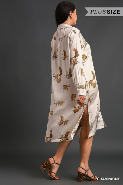 Animal Print Button Down Midi Dress Cardigan - alomfejto