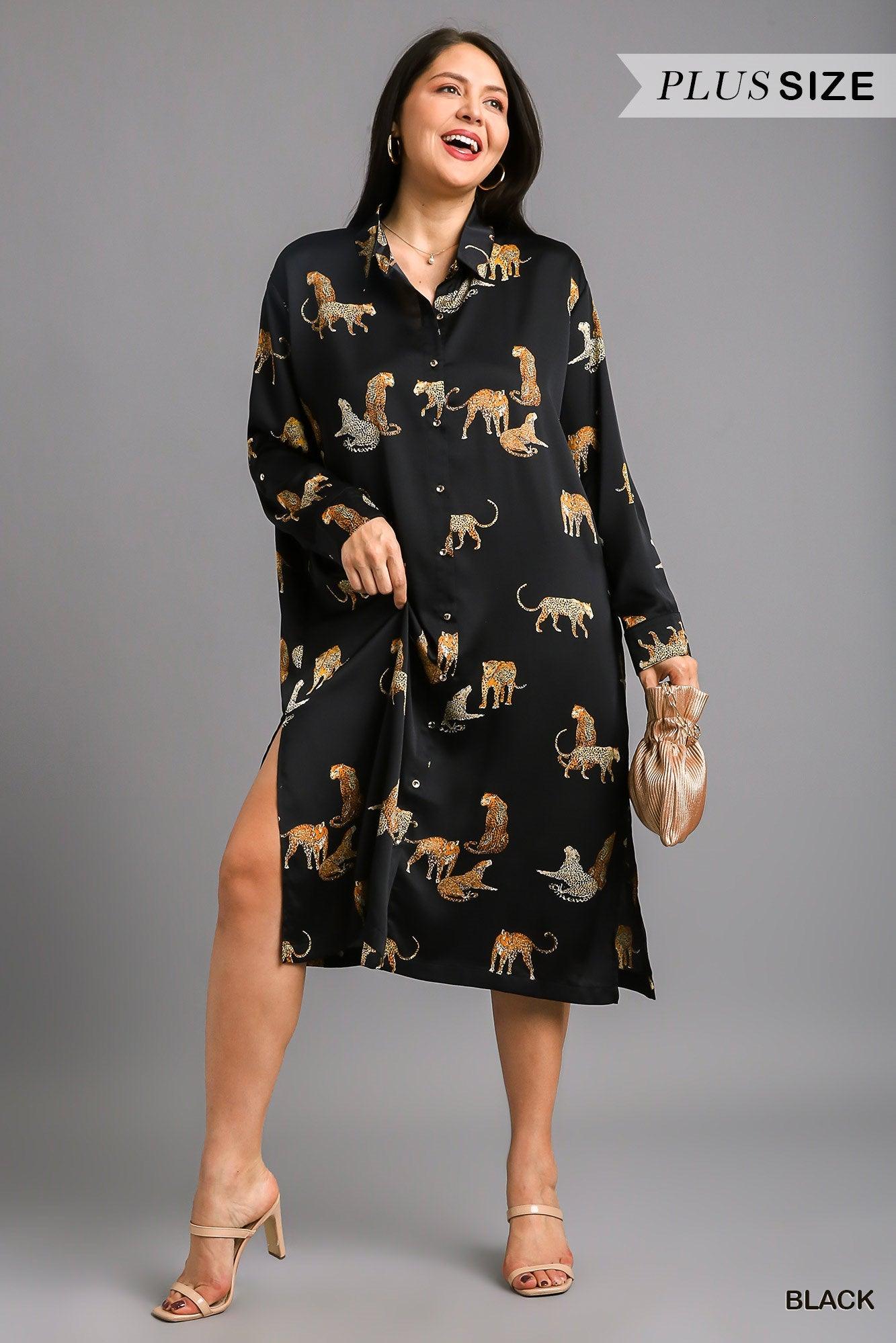 PLUS Animal Print Button Down Midi Dress Cardigan