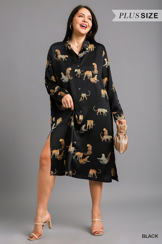 PLUS Animal Print Button Down Midi Dress Cardigan - tikolighting