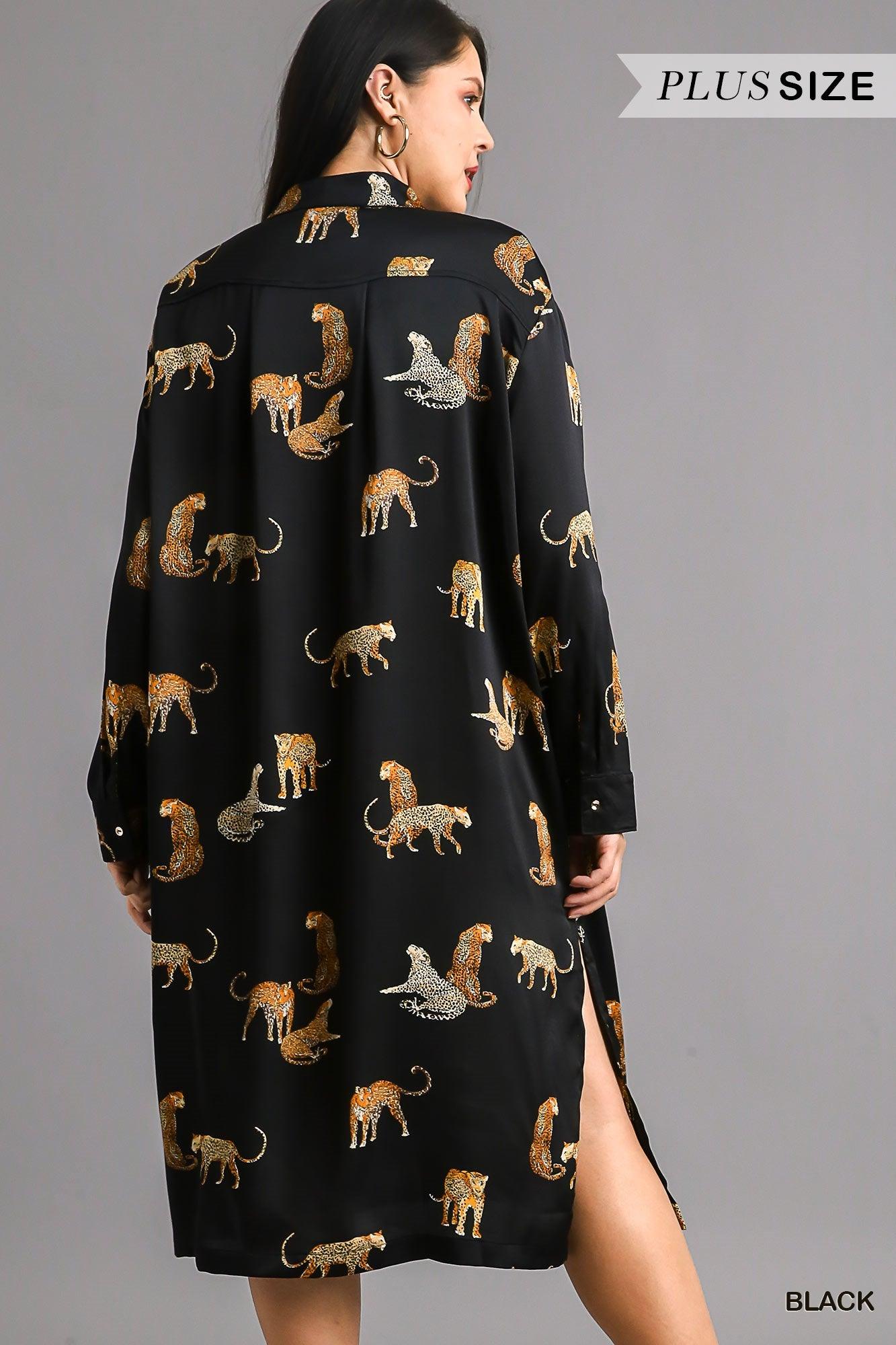 PLUS Animal Print Button Down Midi Dress Cardigan