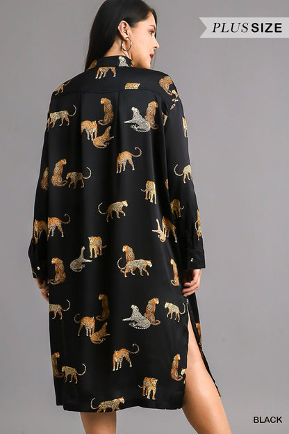 PLUS Animal Print Button Down Midi Dress Cardigan - alomfejto
