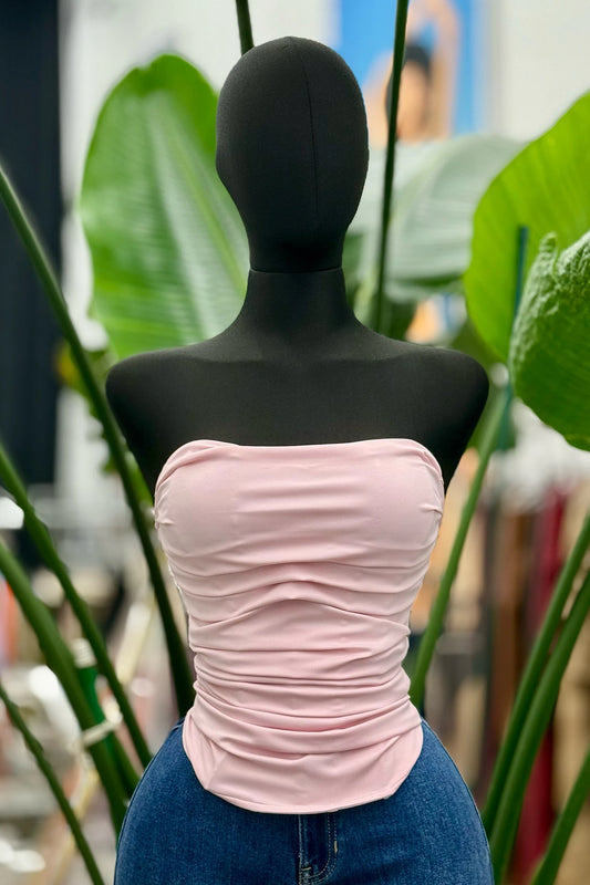 pleated strapless corset top