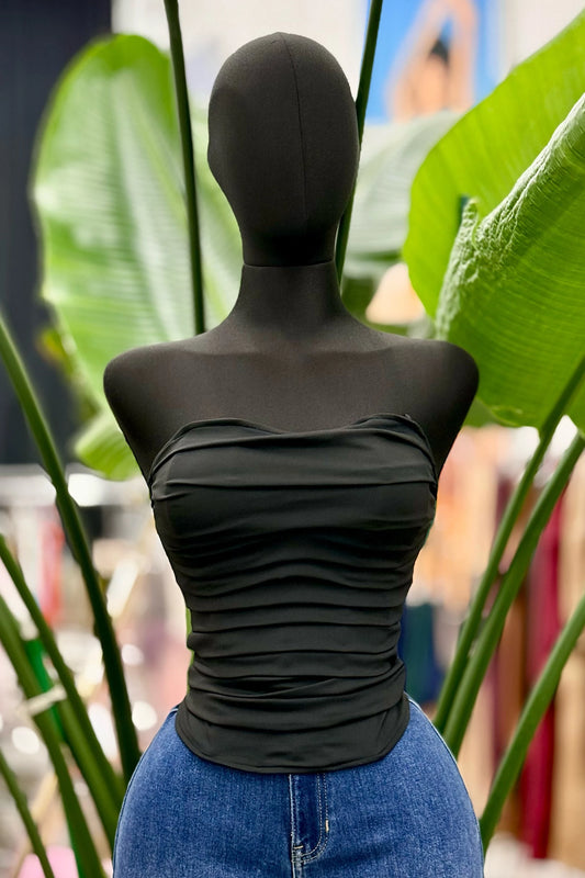 pleated strapless corset top