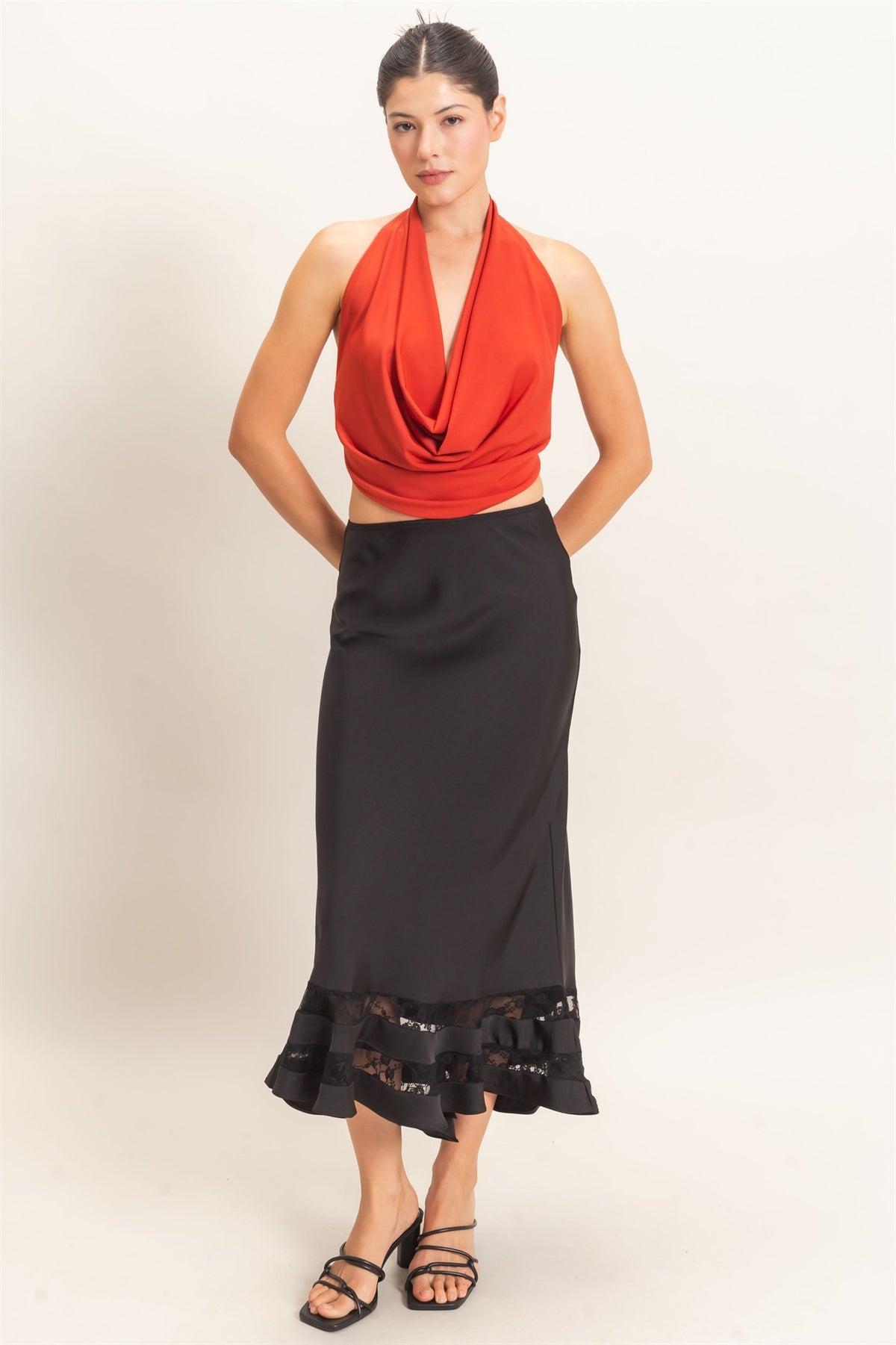 Draped Halter Neck Open Back Top