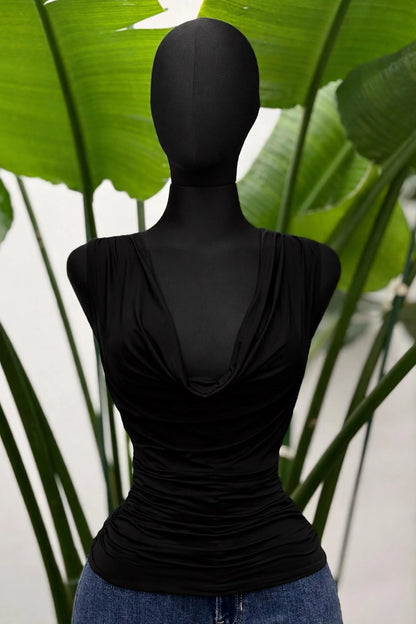 x back cowl neck slinky top