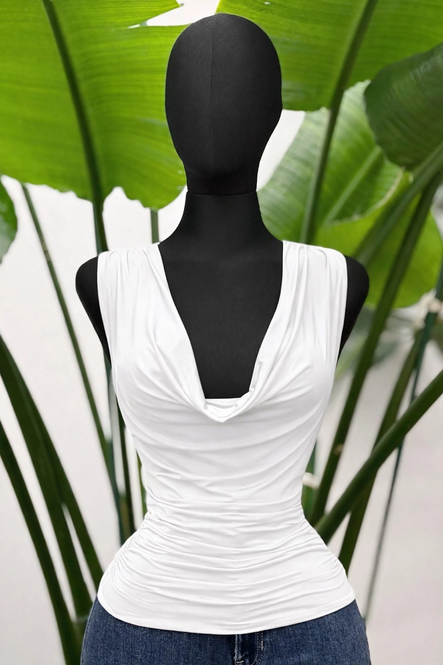 x back cowl neck slinky top