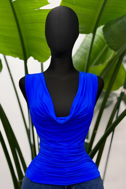 x back cowl neck slinky top