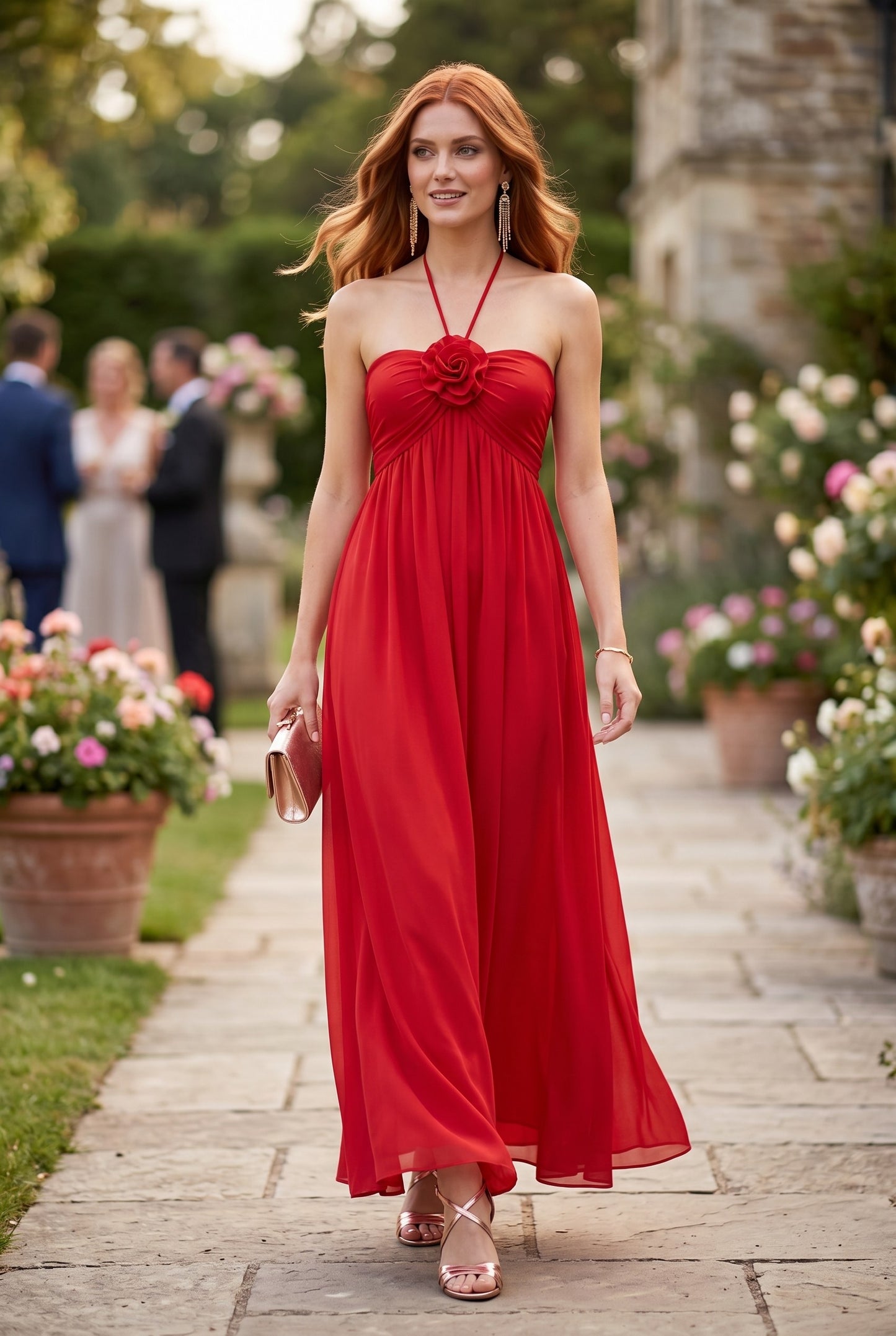 Floral Detail Halter Maxi Dress