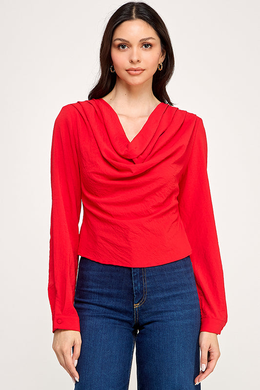 cowl neck long sleeve blouse