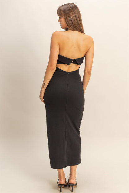 Cutout Back Strapless Bodycon Midi Dress