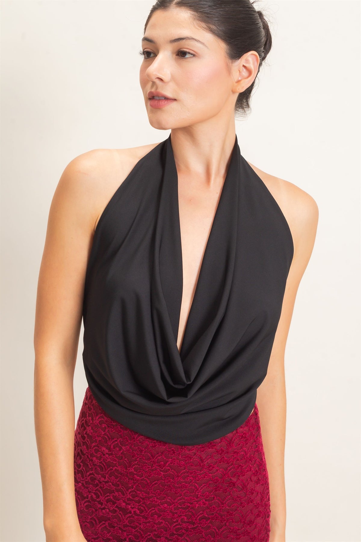 Draped Halter Neck Open Back Top
