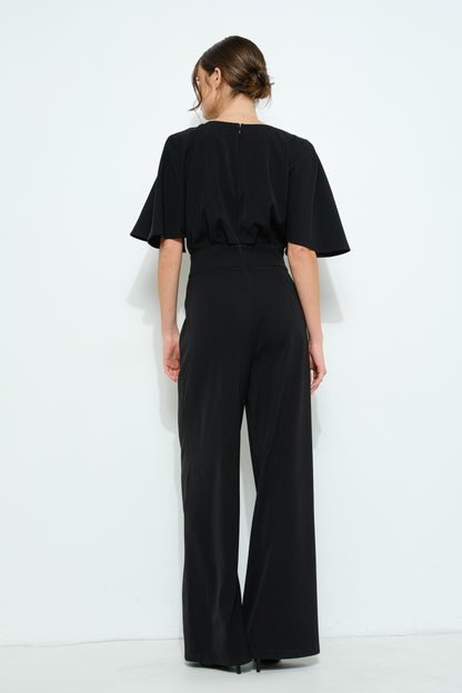 Flutter Kimono Sleeve Buckle Detail Wide Jumpsuit